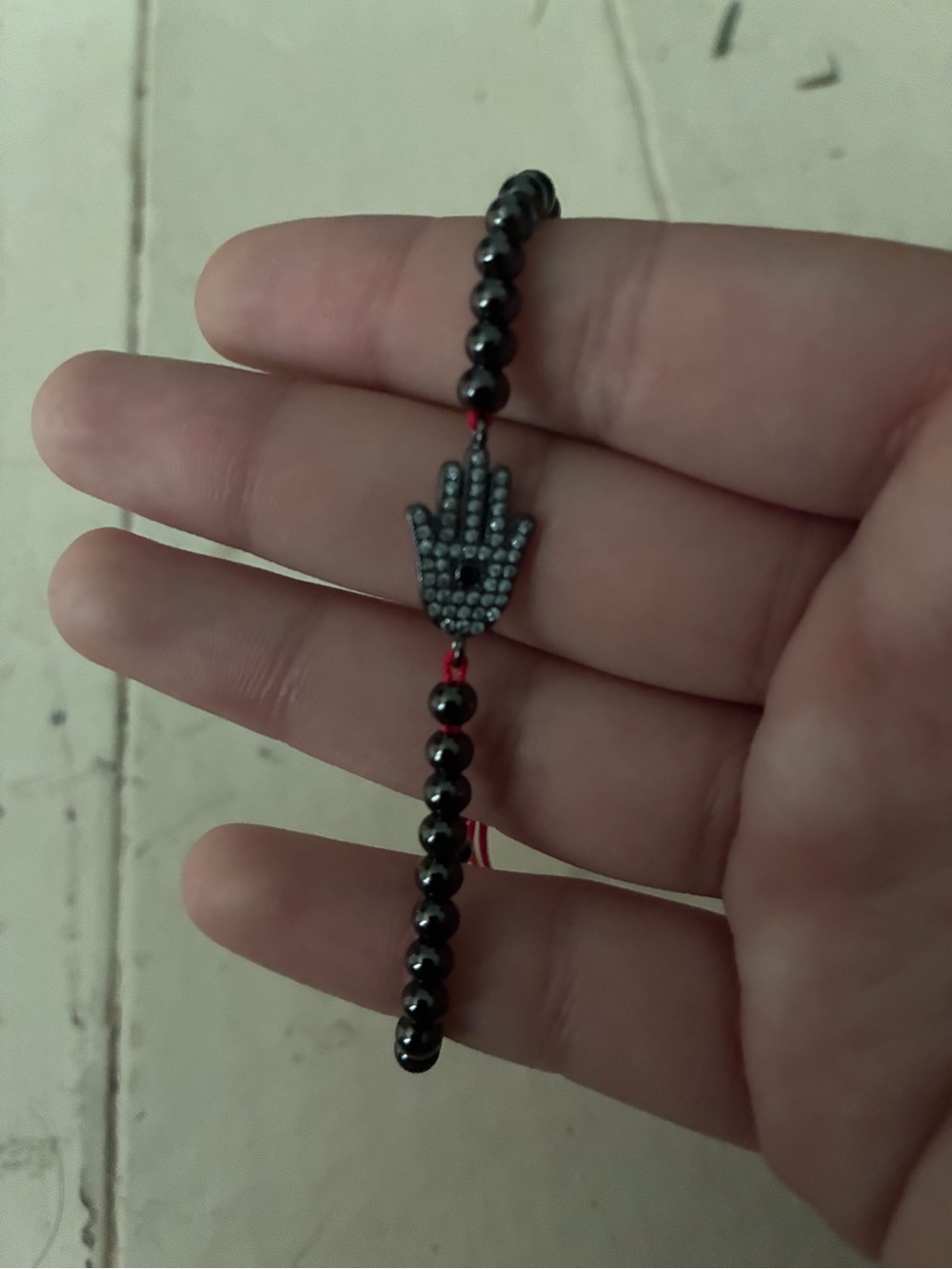 Hamsa Hand Bracelet Black Crystal and Red String